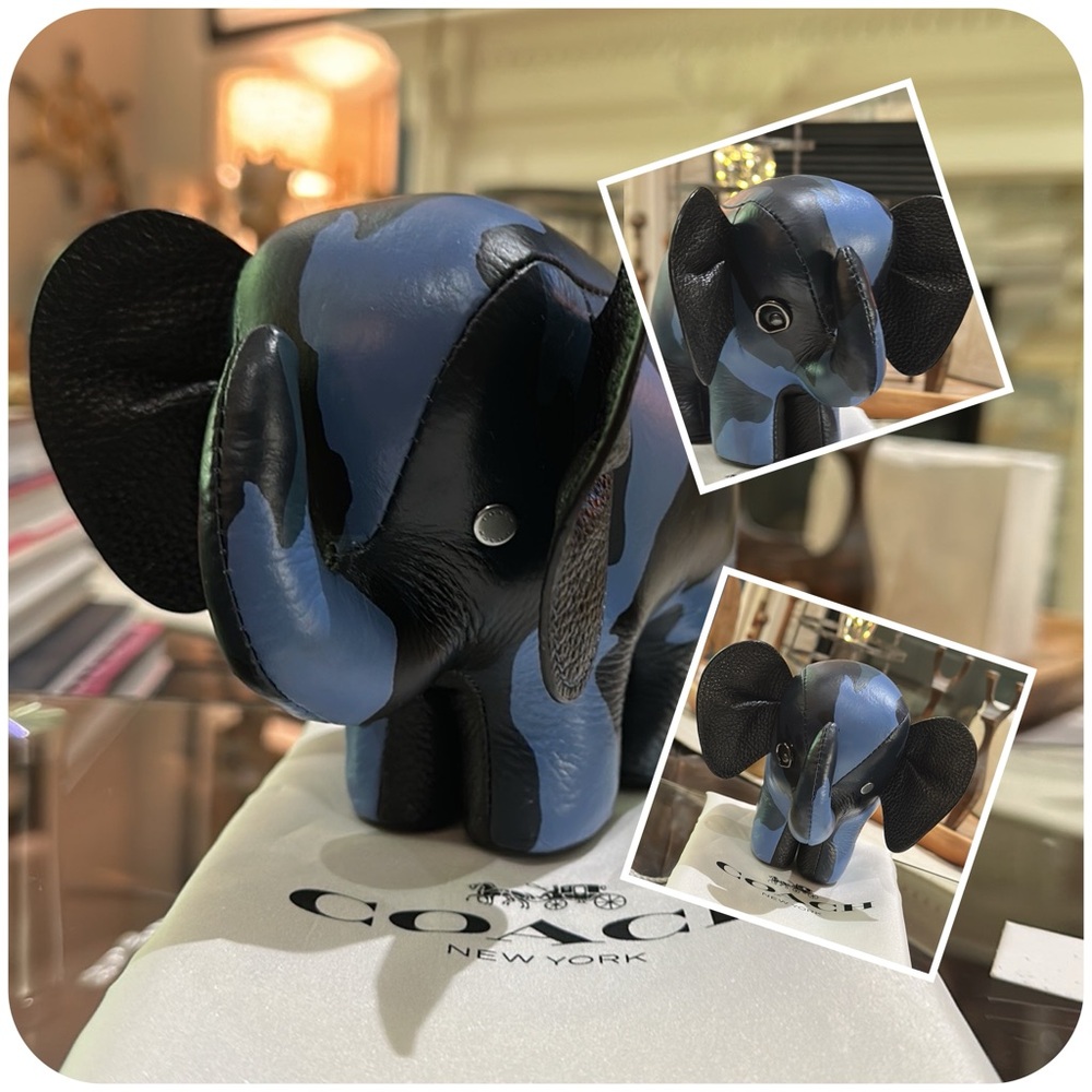 Authentic Coach Elephant Paperweight in Blue Camouflage. EUC, Like New 🐘
